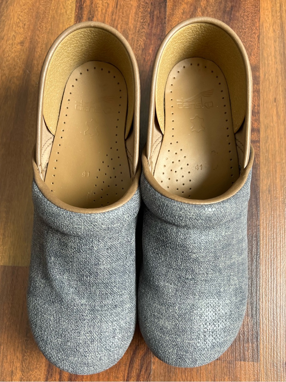 Dansko Professional Clogs Gray Denim Leather Comfort Shoes EU 41 US 10.5 11